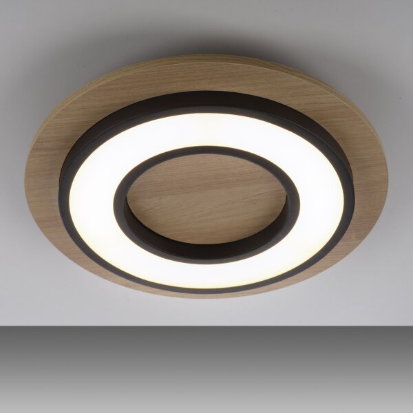 Lampe de plafonnier LED bois métal 3000 K confortable à faible éblouissement