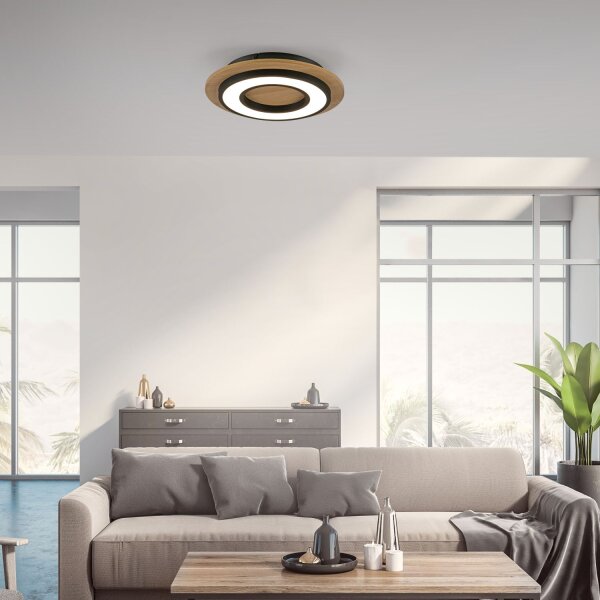 Lampe de plafonnier LED bois métal 3000 K confortable à faible éblouissement