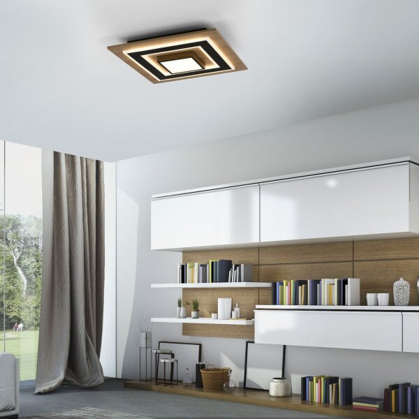 Lampe de plafonnier LED bois métal 2150 lm confortable faible éblouissement