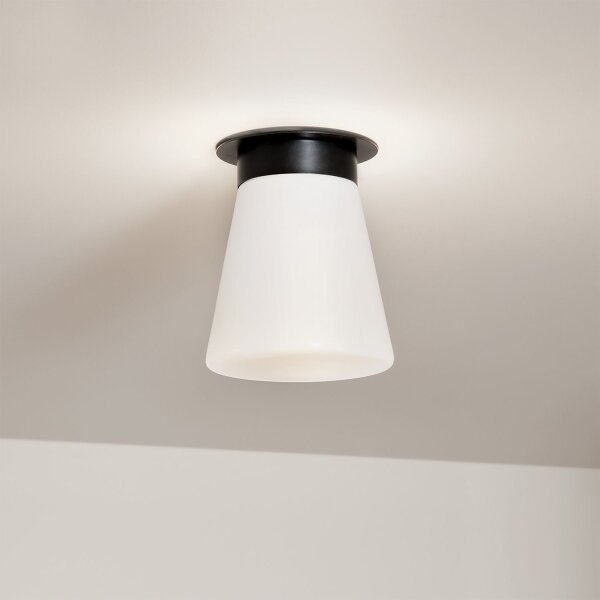 Lampe de plafonnier verre métal D : 21,6 cm petit noir blanc