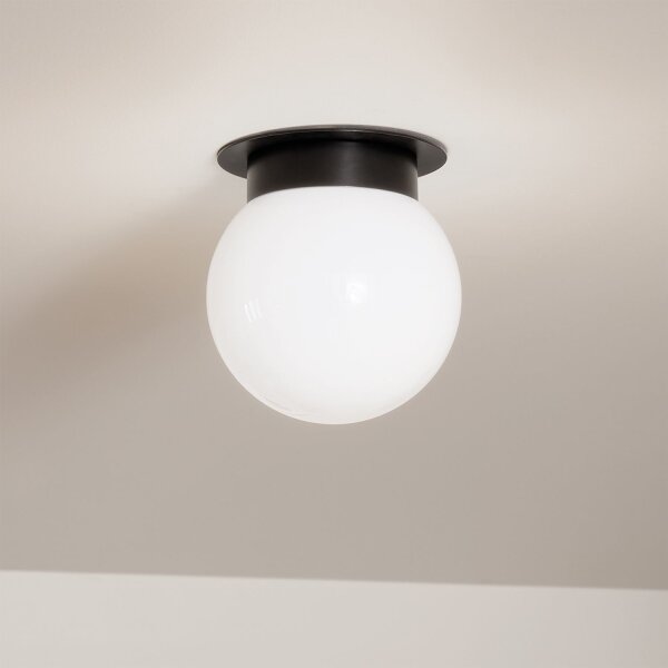 Lampe de plafonnier Abat-jour sphérique verre métal Ø 20,3 cm noir blanc E27
