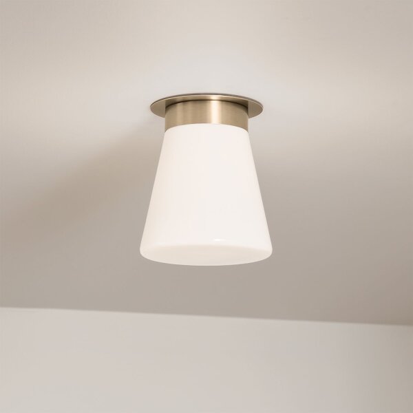 Lampe de plafonnier petit L : 21,6 cm E27 métal verre en bronze blanc