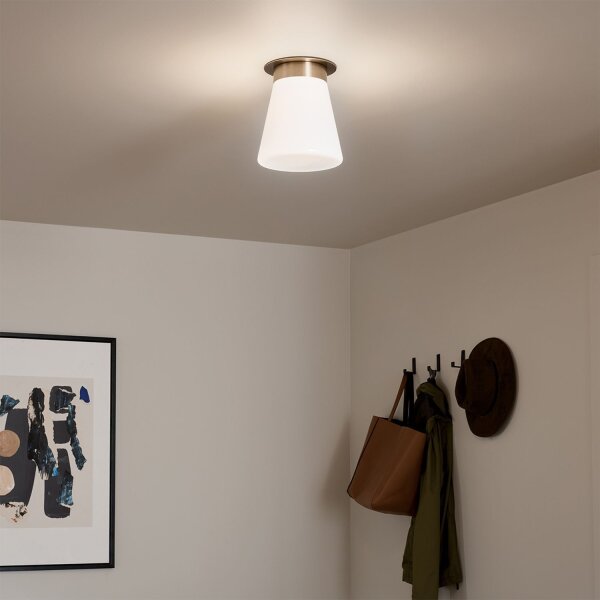 Lampe de plafonnier petit L : 21,6 cm E27 métal verre en bronze blanc