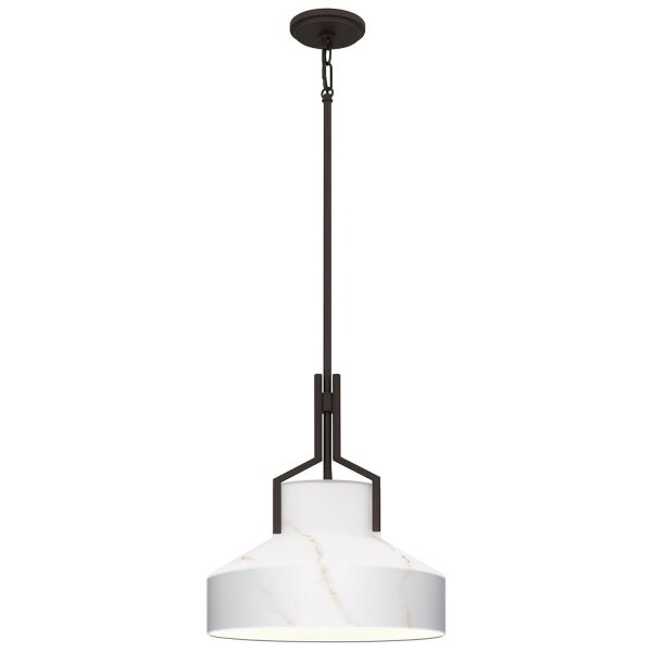 Lampe à suspendre aspect albâtre D : 37 cm en bronze blanc antique