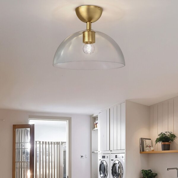 Lampe de plafonnier verre métal E27 Ø 30,5 cm en or brossé