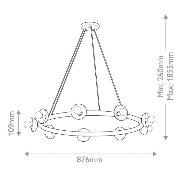 Lampe à suspendre métal ronde D : 87,6 cm H : max. 185,5 cm E14