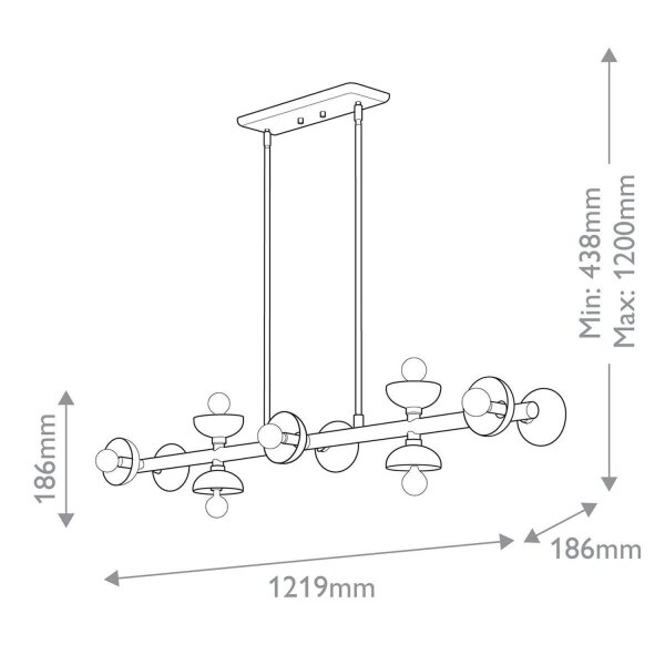 Suspension Noir Métal 121,9 cm de long H : max. 120 cm E14
