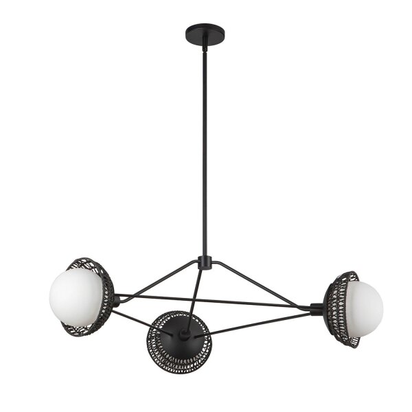 Suspension métal rotin verre 101,4 cm de large 3x E14