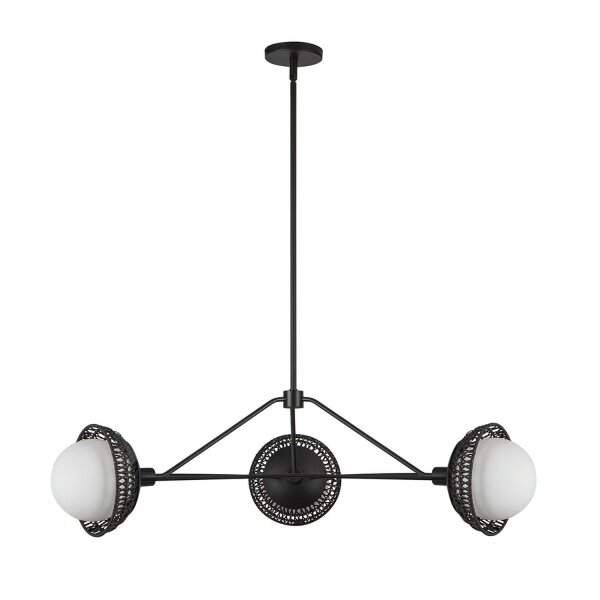 Suspension métal rotin verre 101,4 cm de large 3x E14