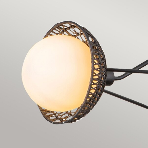 Suspension métal rotin verre 101,4 cm de large 3x E14