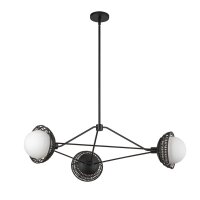 Suspension métal rotin verre 101,4 cm de large 3x E14