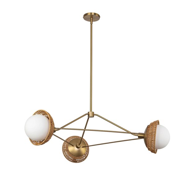Lampe à suspendre 3 flammes métal rotin verre E14 L:101,4 cm