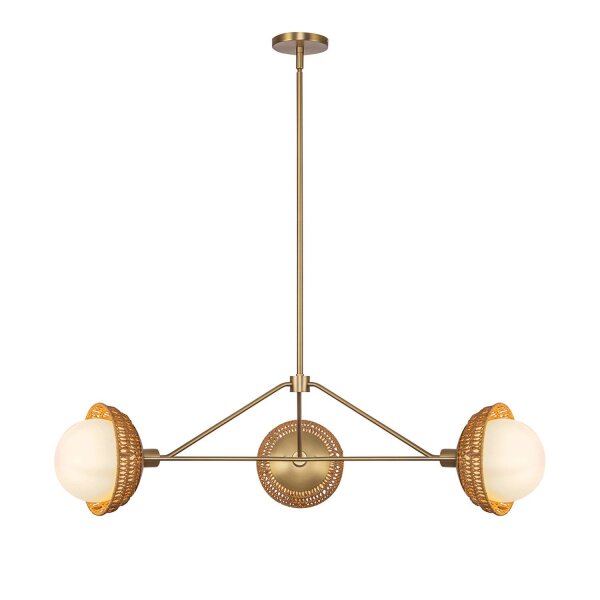 Lampe à suspendre 3 flammes métal rotin verre E14 L:101,4 cm