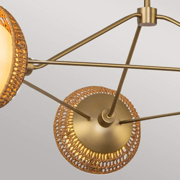 Lampe à suspendre 3 flammes métal rotin verre E14 L:101,4 cm