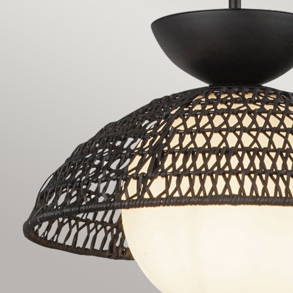 Suspension rotin verre métal D : 37,5 cm H : max. 147,9 cm