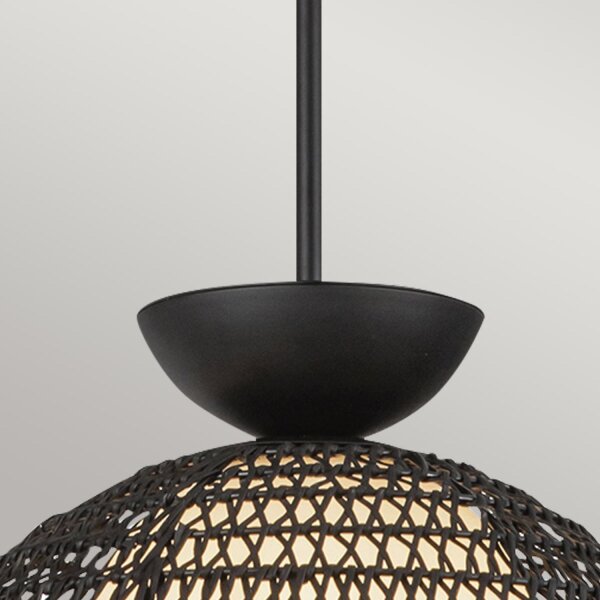 Suspension rotin verre métal D : 37,5 cm H : max. 147,9 cm