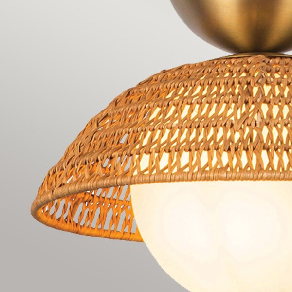 Suspension rotin verre métal Ø 37,5 cm H : max. 147,9 cm E27