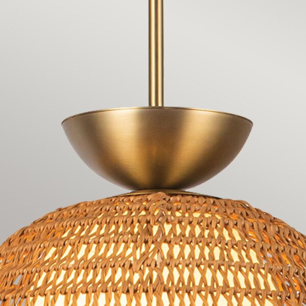 Suspension rotin verre métal Ø 37,5 cm H : max. 147,9 cm E27