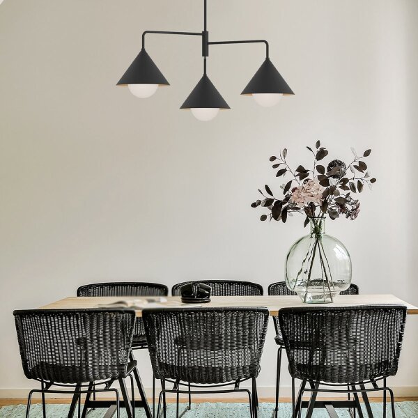 Suspension Métal Verre Noir Largeur 96,5 cm 3-flamme E27