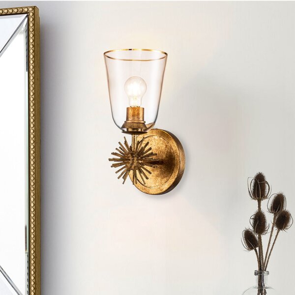 Applique Métal Verre H : 36,8 cm en or antique E27