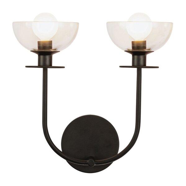 Applique murale métal verre 30,5 cm de large noir E14 2 flammes