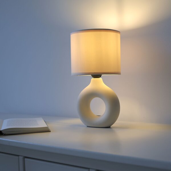 Lampe de table céramique tissu anti-éblouissement 30 cm E27 Beige