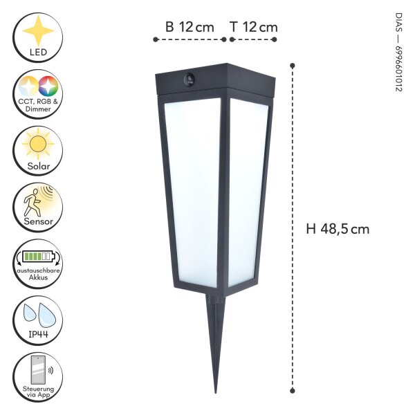 Projecteur solaire à LED sur piquet IP44 RGB Détecteur de mouvement