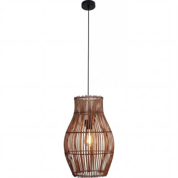 Lampe à suspendre Bambou Naturel Noir rond Ø30 cm E27 Moderne