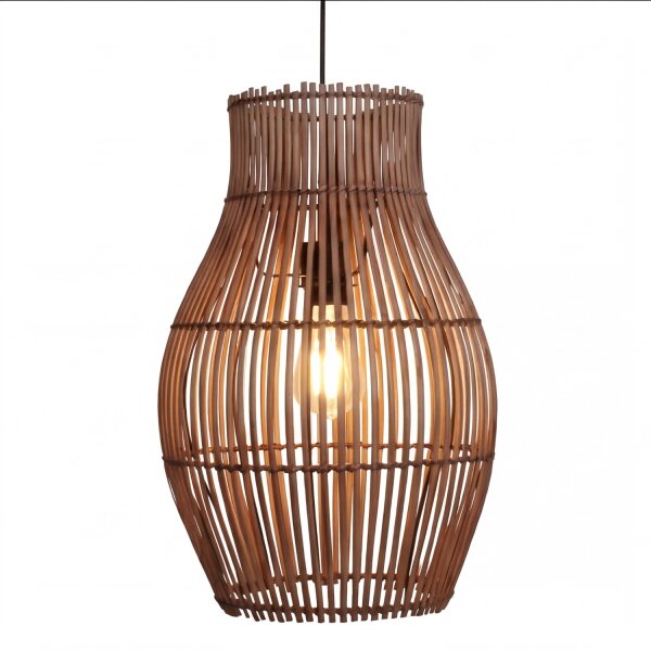 Lampe à suspendre Bambou Naturel Noir rond Ø30 cm E27 Moderne