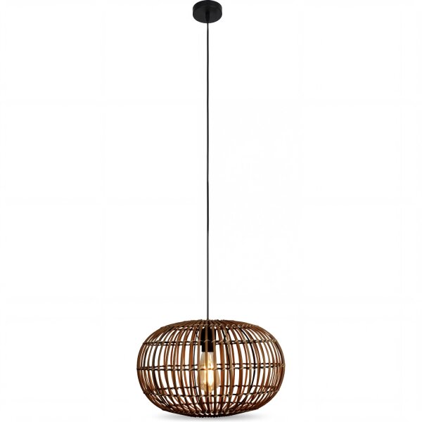 Lampe à suspendre Bambou Naturel Noir rond Ø40 cm E27 Moderne