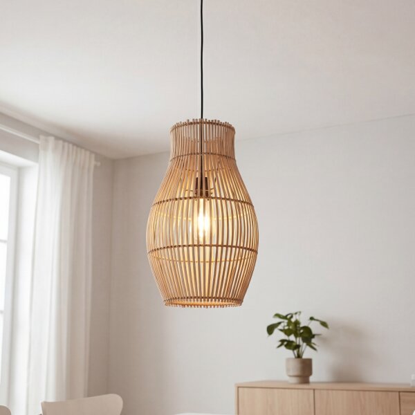 Suspension moderne en bambou naturel noir Ø30 cm E27