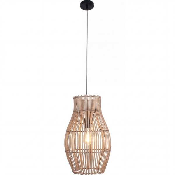 Suspension moderne en bambou naturel noir Ø30 cm E27