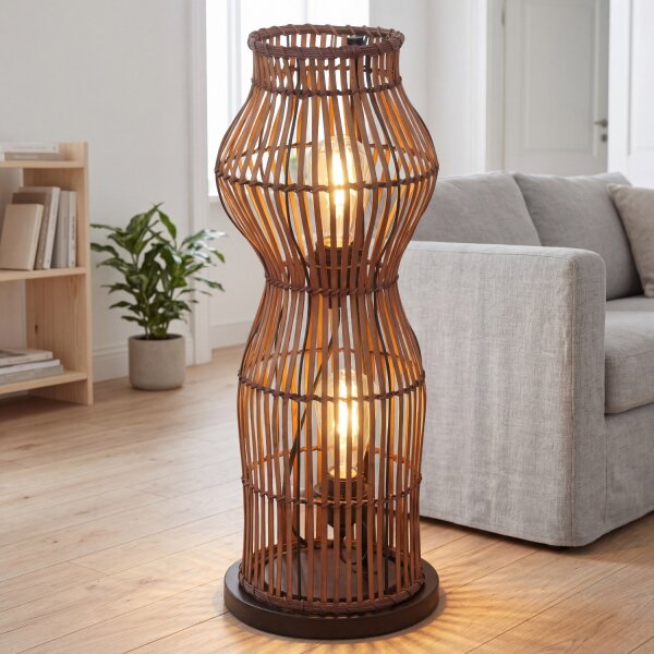 Lampadaire moderne en bambou naturel noir E27 60 cm petit