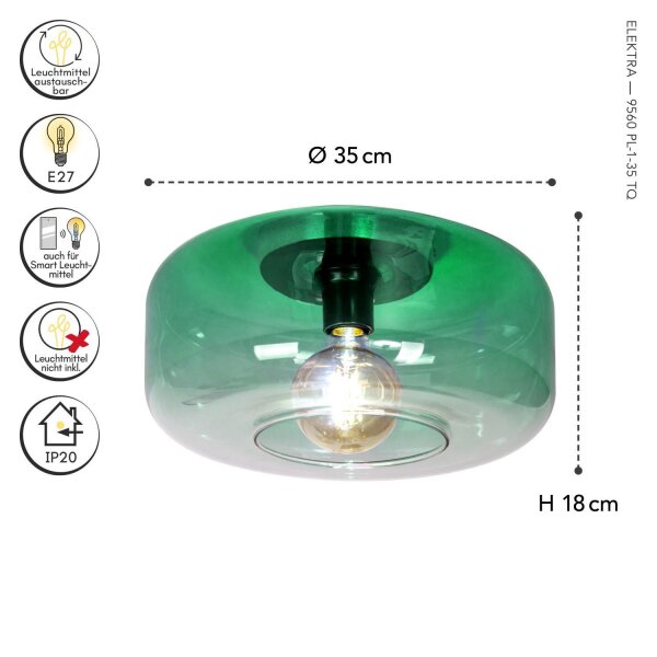 Petite Lampe de plafonnier Vert rond Ø 35 cm E27 anti-éblouissement