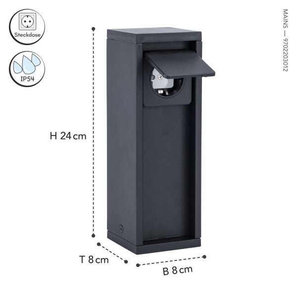 Colonne de prises Noir 24 cm max 3500 W IP54 Aluminium