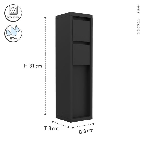 Colonne de prises Noir 31 cm max 3500 W IP54 Aluminium