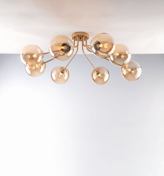 Lampe de plafonnier verre métal laiton champagne L:88 cm G9