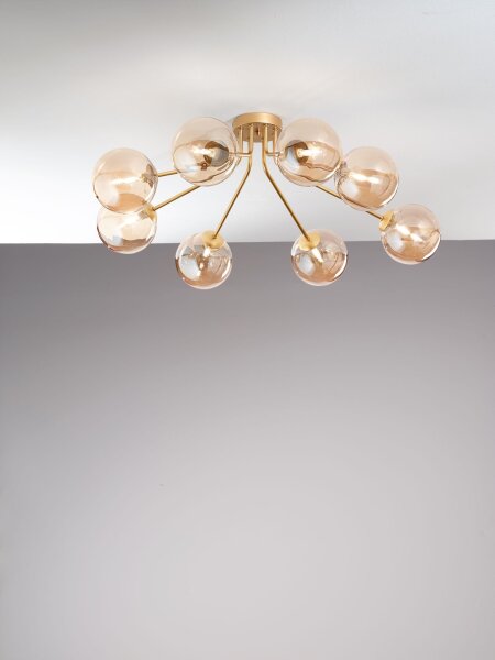 Lampe de plafonnier verre métal laiton champagne L:88 cm G9