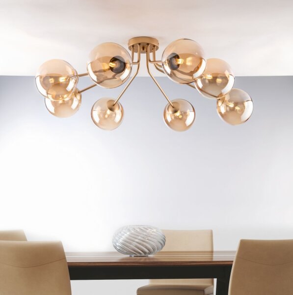 Lampe de plafonnier verre métal laiton champagne L:88 cm G9