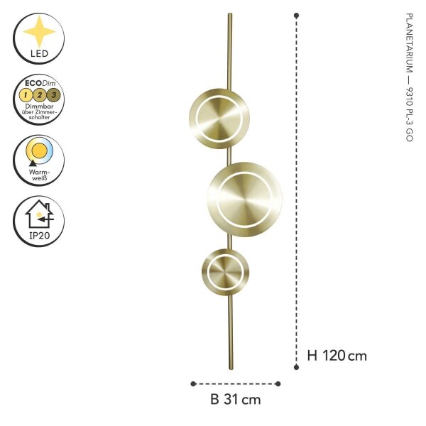 Applique LED or H:120 cm 18 W 1008 lm 3000 K dimmable