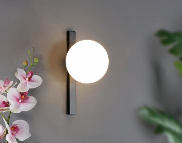 Applique Noir Blanc Boule de verre E14 L:14 cm faible éblouissement