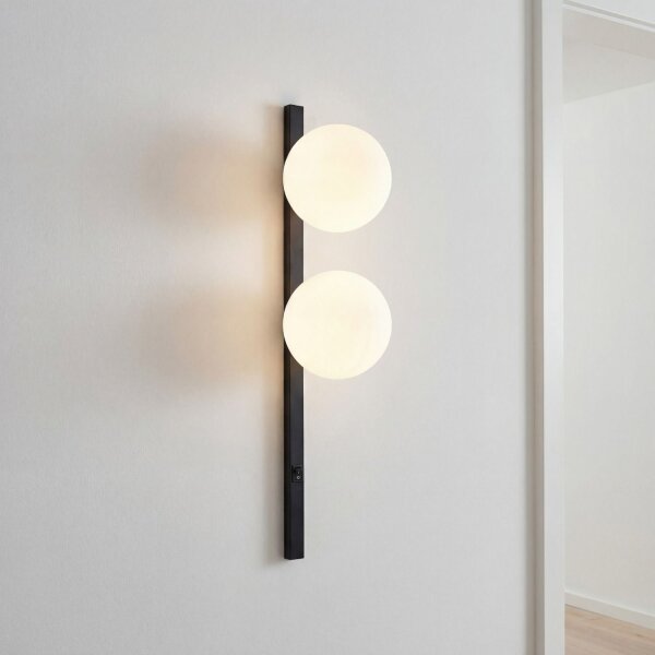 Applique Noir Blanc Boule de verre E14 H:60 cm 2 flammes