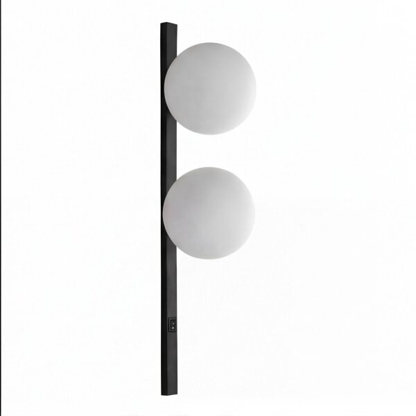Applique Noir Blanc Boule de verre E14 H:60 cm 2 flammes
