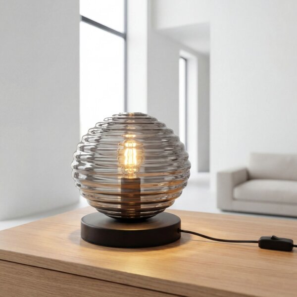 Lampe de table élégante verre fumé 16,5 cm E27 décoratif