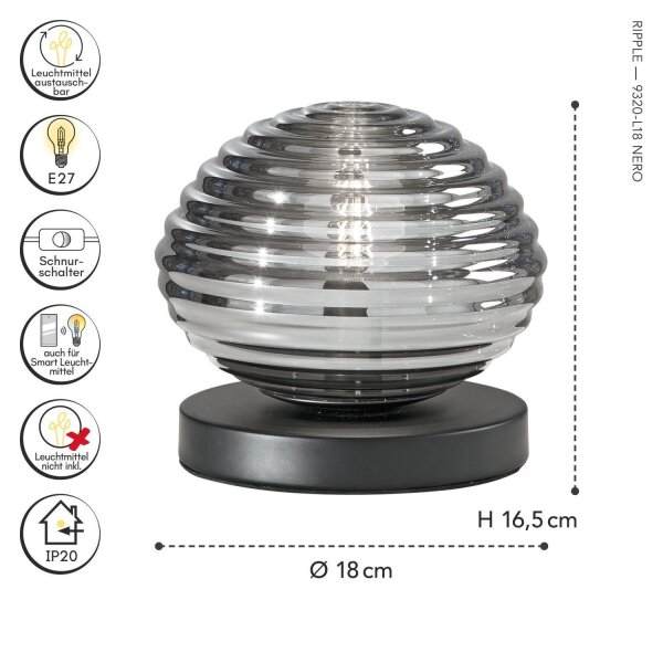 Lampe de table élégante verre fumé 16,5 cm E27 décoratif
