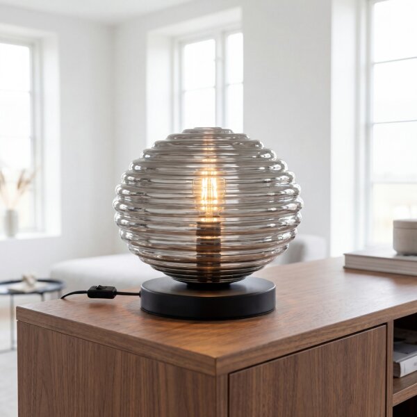 Lampe de table élégante verre fumé 28 cm E27 décoratif