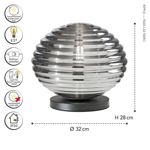 Lampe de table élégante verre fumé 28 cm E27 décoratif