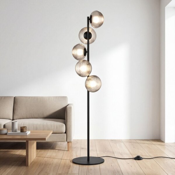 Lampadaire décoratif verre fumé 5 flammes E27 160 cm