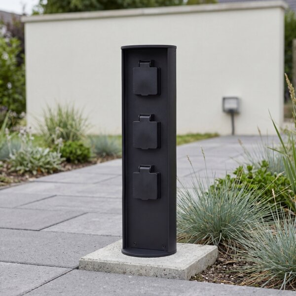 Colonne de prises trois prises aluminium IP44 40 cm