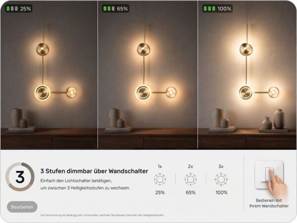 Applique LED aluminium dimmable H:44 cm 3000 K en or
